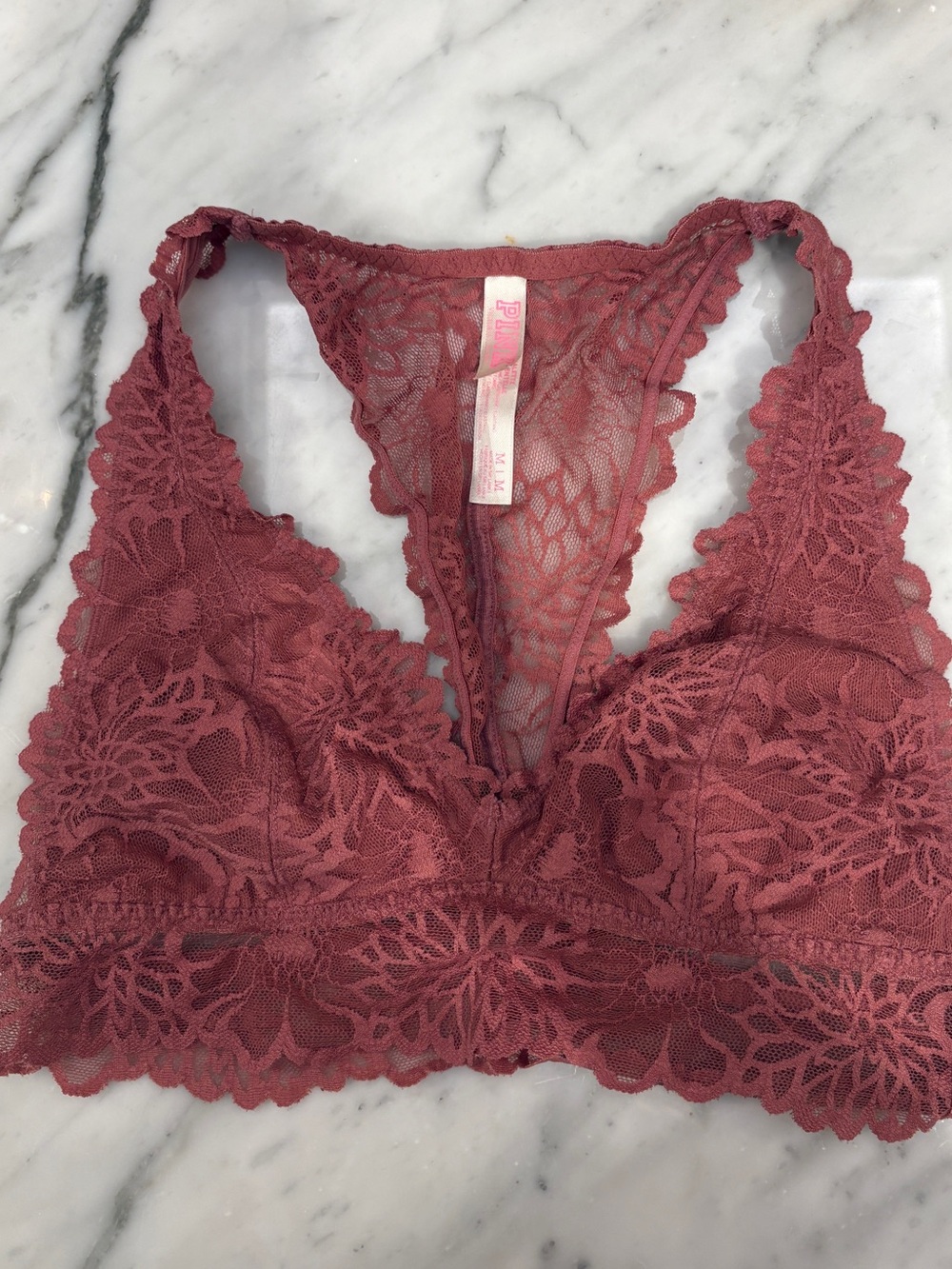 PINK Victoria's Secret Lace Racerback Bralette in Mauve